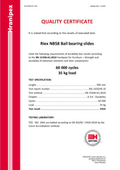 Riex NB58 Ball bearing slide, full extension, soft-close, 35 kg/25 kg, H45, 350 mm, nickel